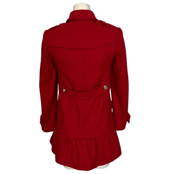 Juicy Couture Wool Coat XS Red Peplum Peacoat Double Breasted Military Retro - Picture 2 of 12